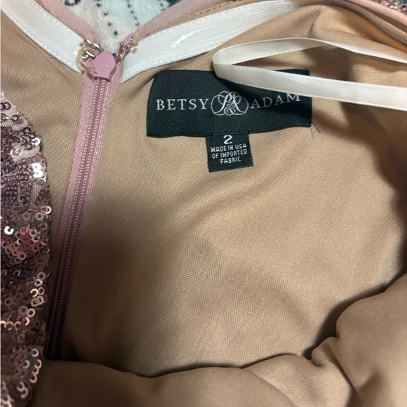 Betsy & Adam Sequin Gown in a rose or pink shade size 2 small gown floor - Picture 7 of 16